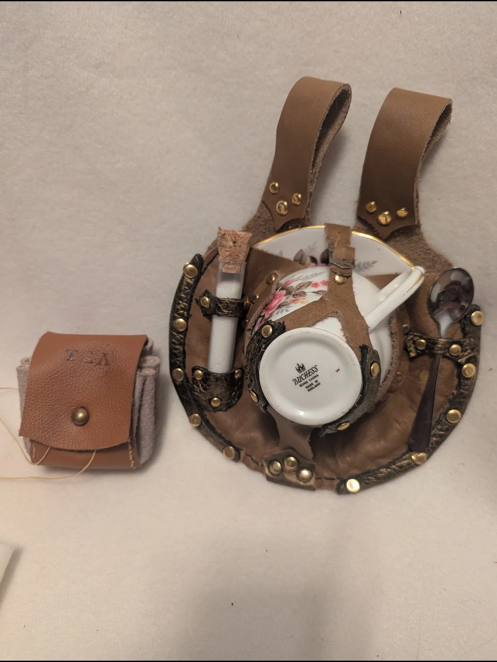 Genuine Handmade Leather Teacup Holster & Teabag Holster Set